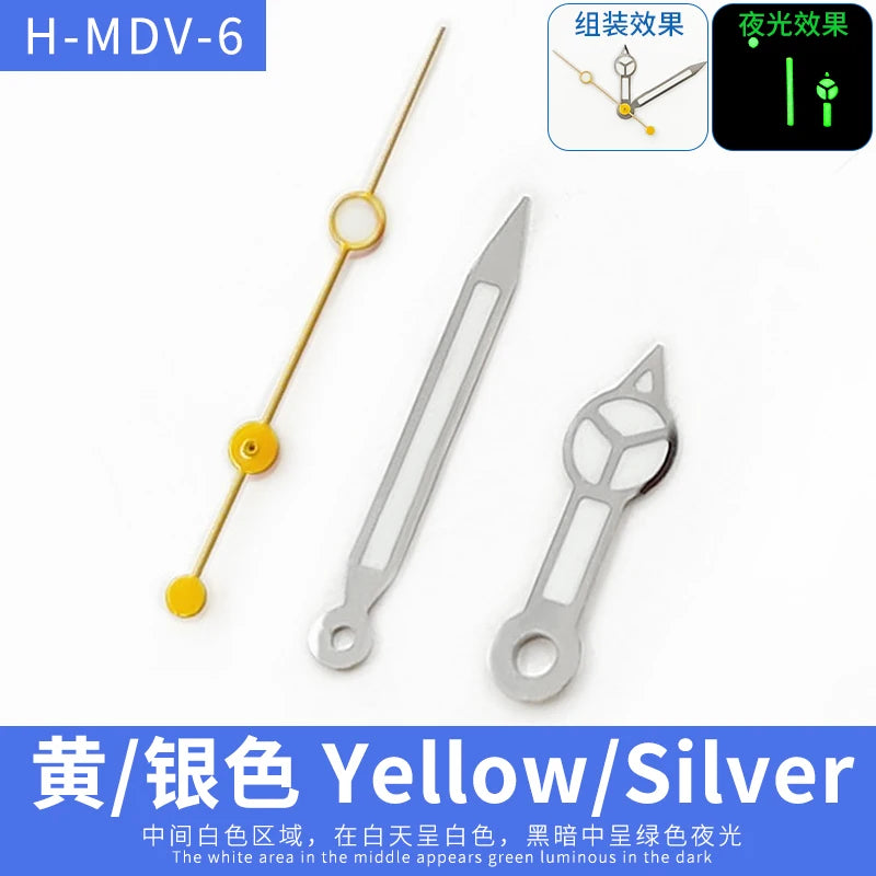 MDV-106 Luminous Watch Hands for Casio Marlin/Duro Miyota 2115 MDV 106, Black/Silver/Gold Watch Hands, Hour, Minute, Second