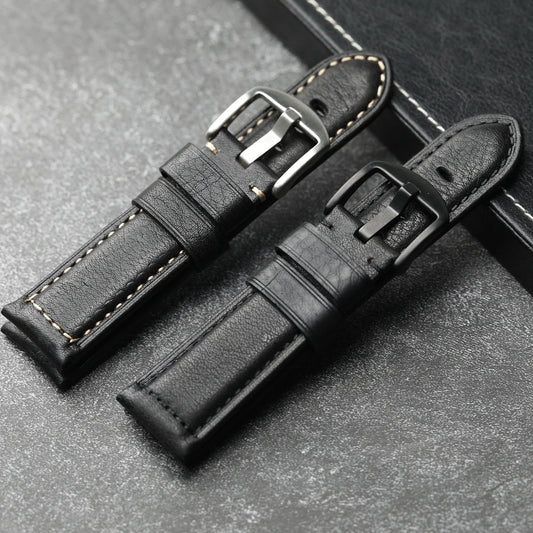 Handmade Leather Watch Strap Black 20 22 24 26MM Head Layer Cowhide Men's Mechanical Watch Band, Retro Style Black Strap