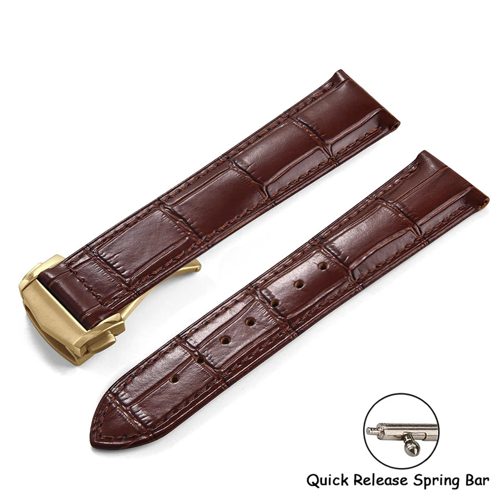 Bracelet de montre en cuir de veau, 19mm 20mm 21mm 22mm, pour Omega 007 Seamaster 300 De Ville AT150 Commander, Bracelet à boucle pliante