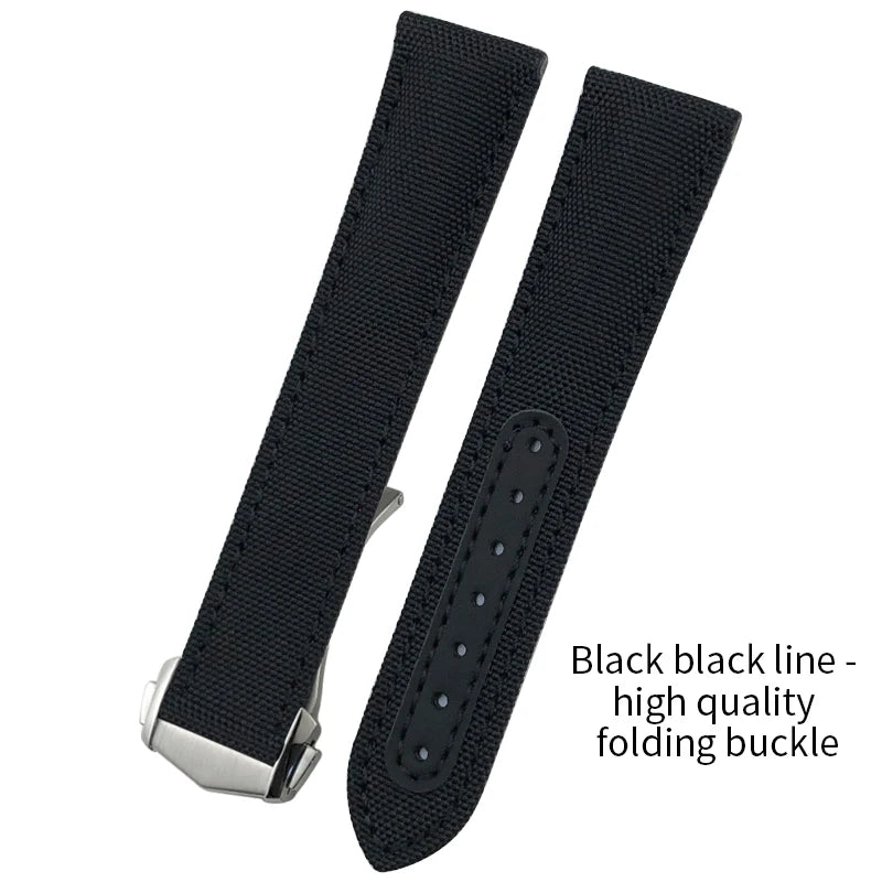 Optical-Nylon leather watch strap, for Omega Seamaster AT150 Speedmaster De Ville, high quality folding clasp, 19mm, 20mm