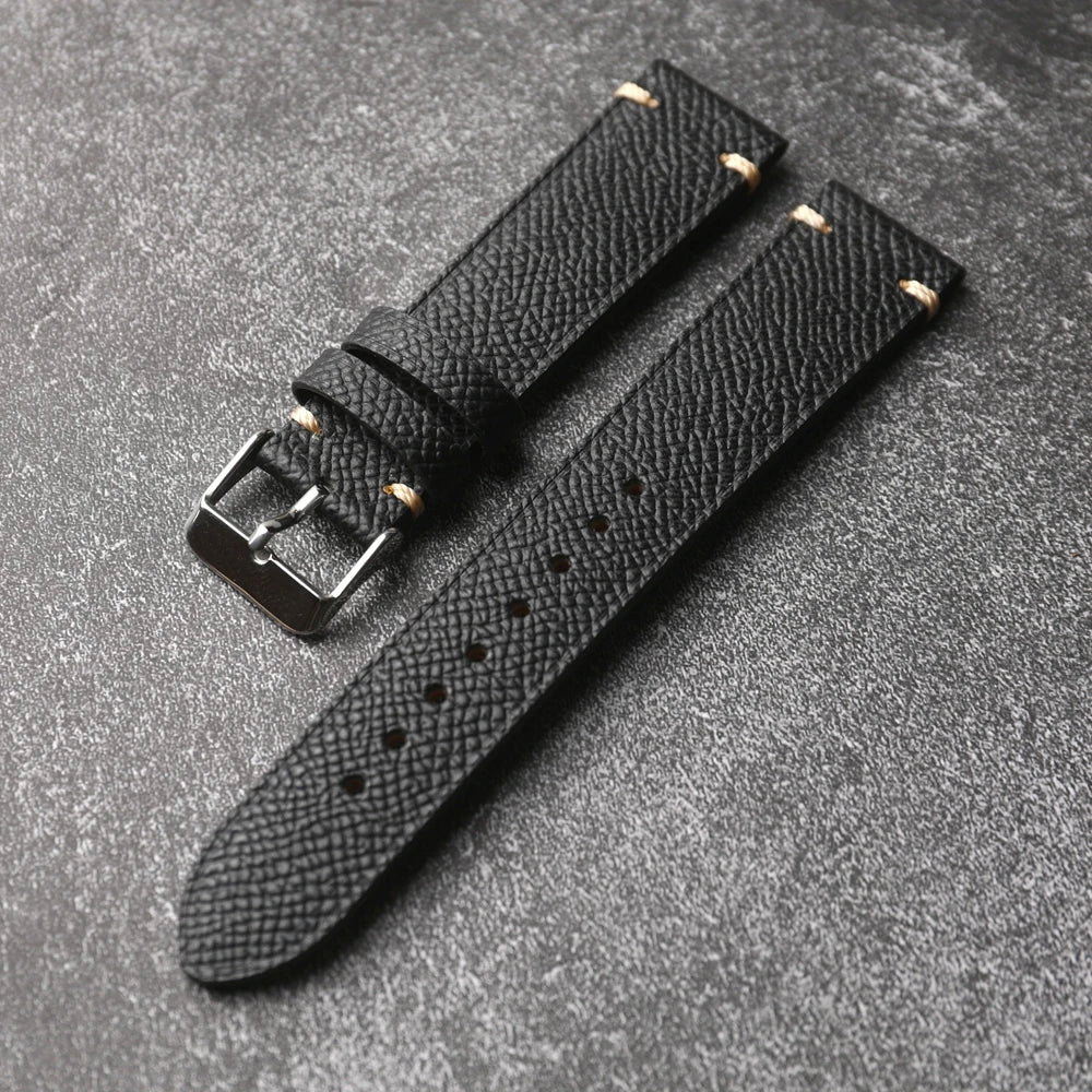 Bracciale artigianale in vera pelle, 18 19 20 22MM, marrone nero grigio, cinturino morbido in vera pelle italiana a grana di palma, stile vintage