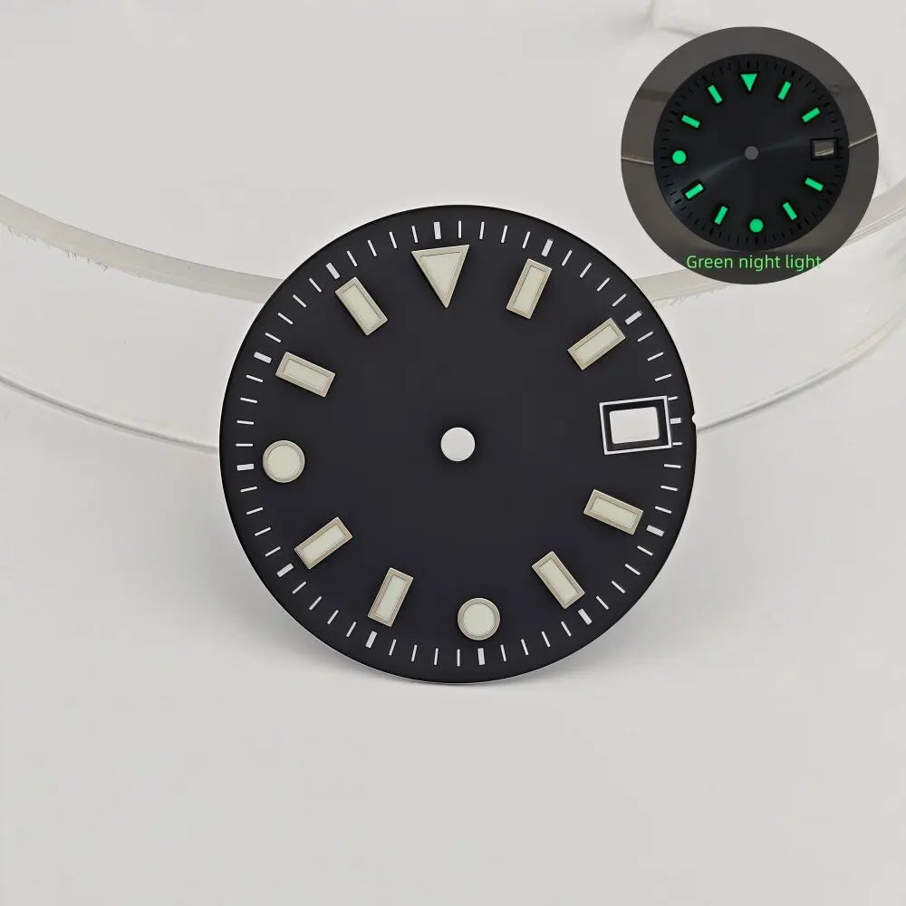 28.5mm watch dials for NH35/NH36 movements with green luminous dials for watch replacement parts no logo