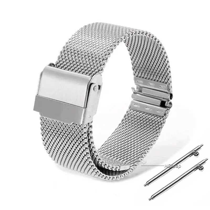 Bracelet de montre milanais universel en acier inoxydable, bracelet en métal, bracelet noir, bracelet en or rose, 12mm, 14mm, 16mm, 18mm, 20mm, 22mm, 24mm