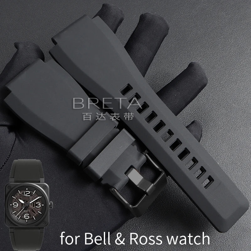 22mm 24mm Silicone Watch Strap for Bell Ross BR01 BR03 Convex Rubber Watch Band Replacement Straps Diving Bracelet for Outdoor Sports