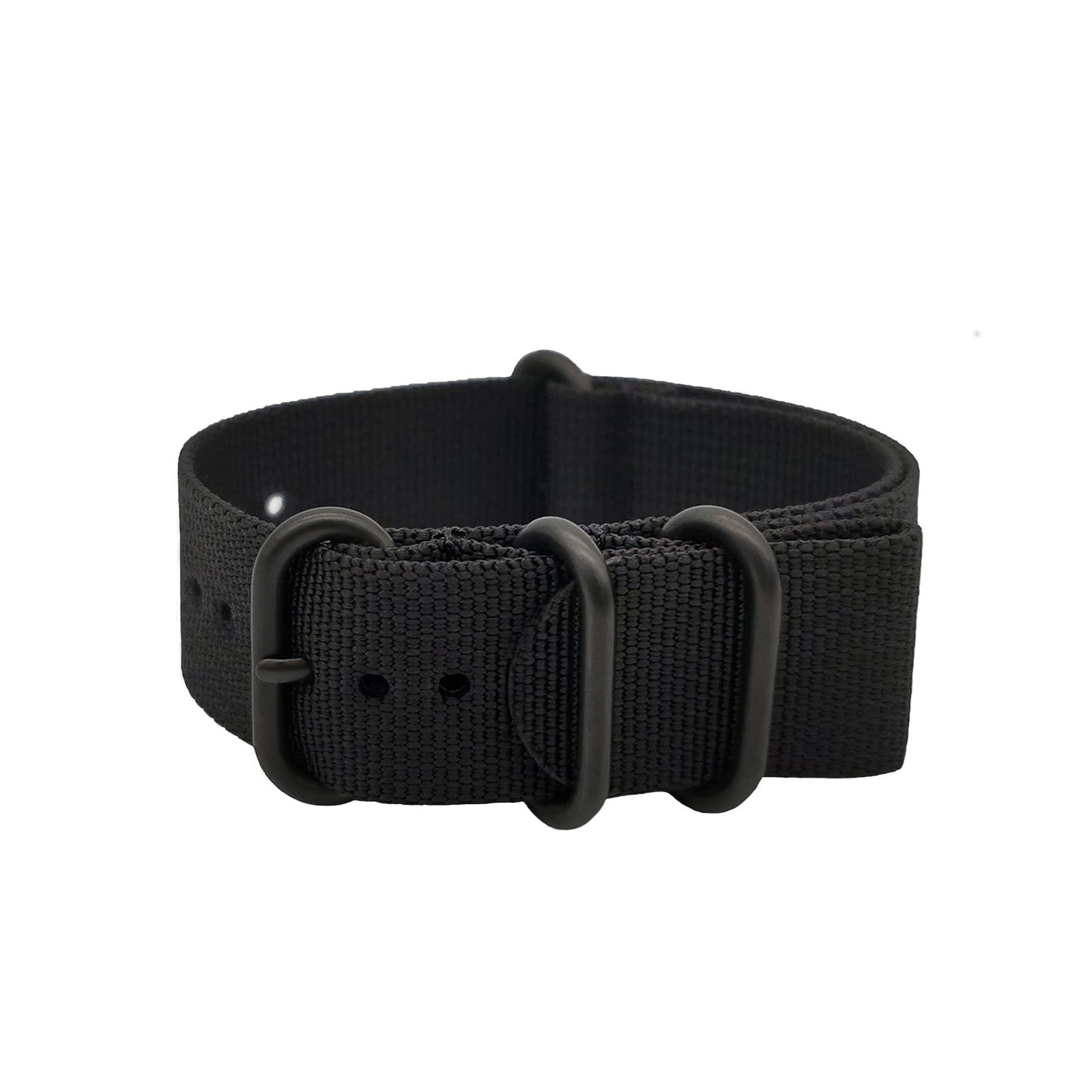 Masar ZULU Bracelet Nato 20mm Nylon - Noir / Full Black - Homme - Strap Raide et épais 2mm