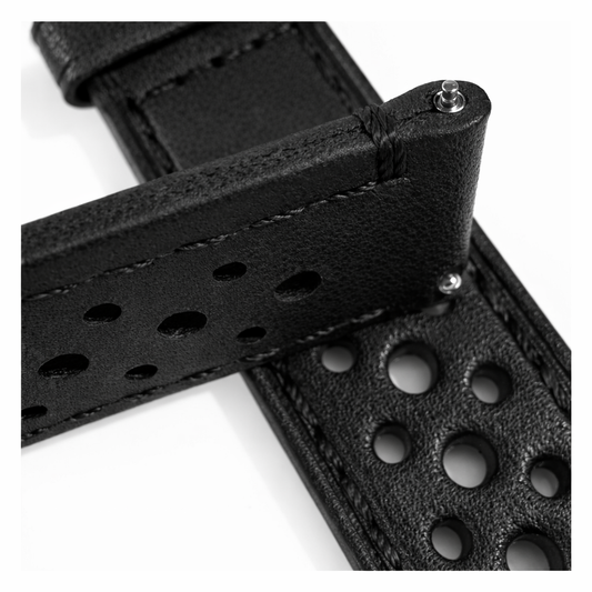 Bracelet Montre Rallye perforé en Cuir Noir - Rapide - Universel