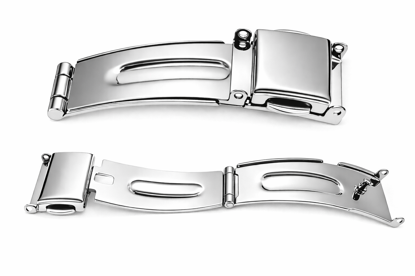 Masar Chiusura Deployante Corta Argento Bracciale Orologio senza ardiglione - Fermaglio 3 Pieghe Farfalla - Acciaio Lucido a Specchio - 1 pz