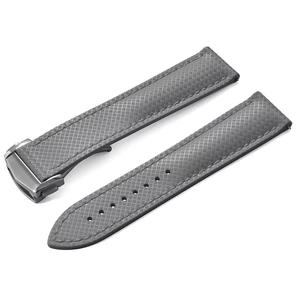 Masar FKM Gray Rubber Watch Strap - Racing / Deployant Buckle / Quick Release