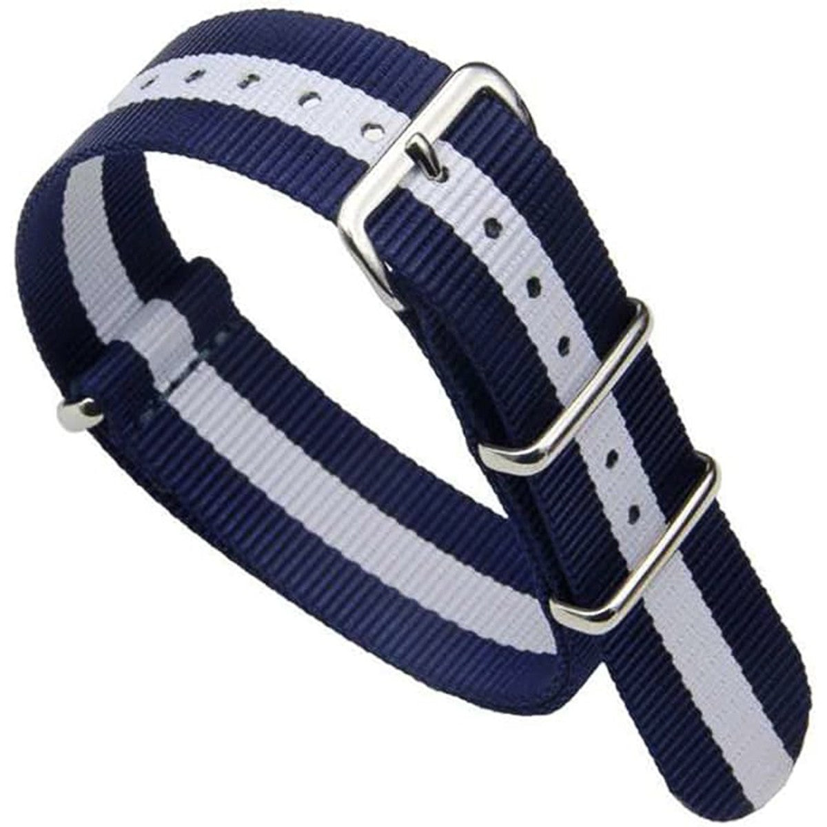 Masar Bracelet Nato Nylon Bleu Marine Blanc - 16mm 18mm 20mm 22mm 24mm