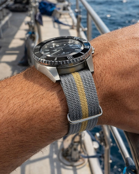 NATO Grey / 1 Khaki Stripe - Nylon Fabric