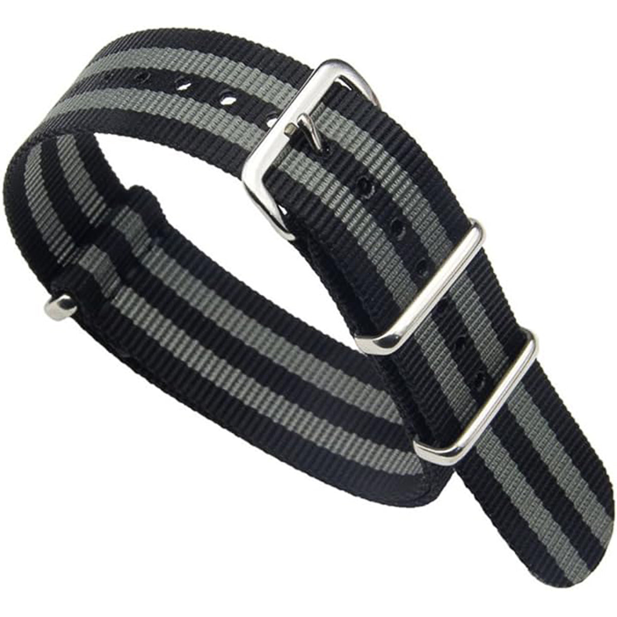 Masar Bracelet de montre Nato Noir 2 Bandes Grise James Bond