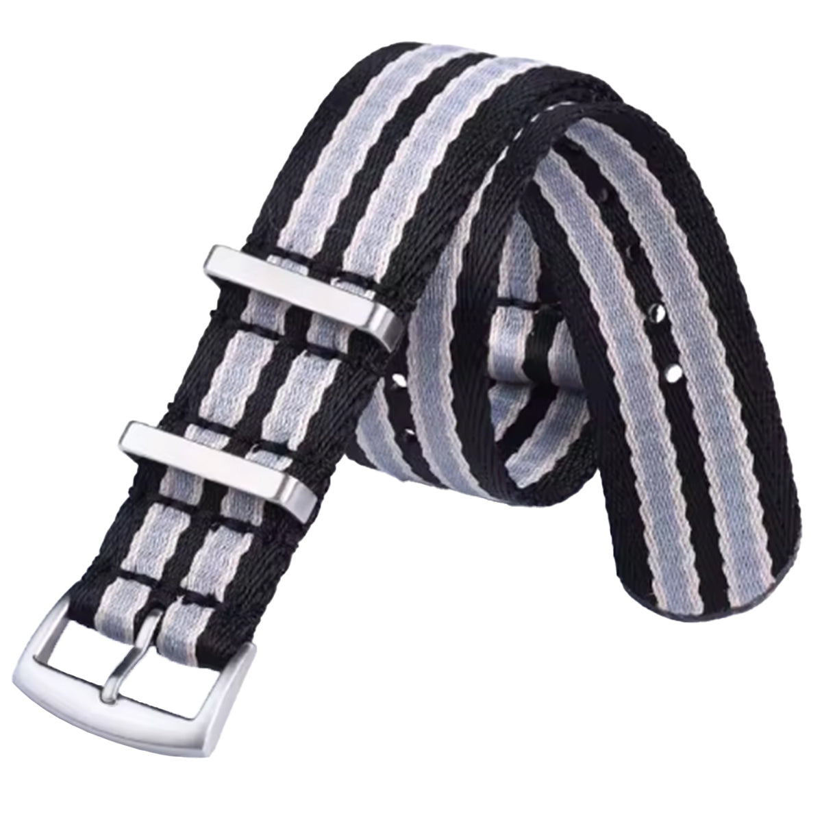 Correa Masar Nato de 20 mm, James Bond, negra y gris claro, de nailon trenzado suave.