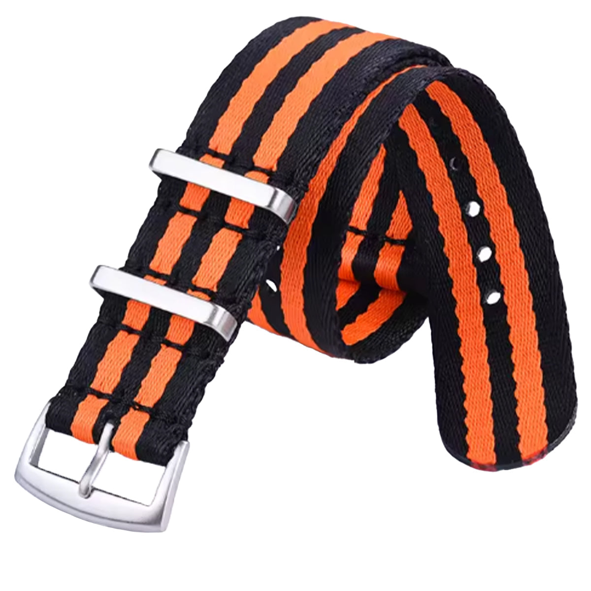 Masar Bracelet Nato 22mm Noir Orange 2 Bandes - Nylon doux tressé