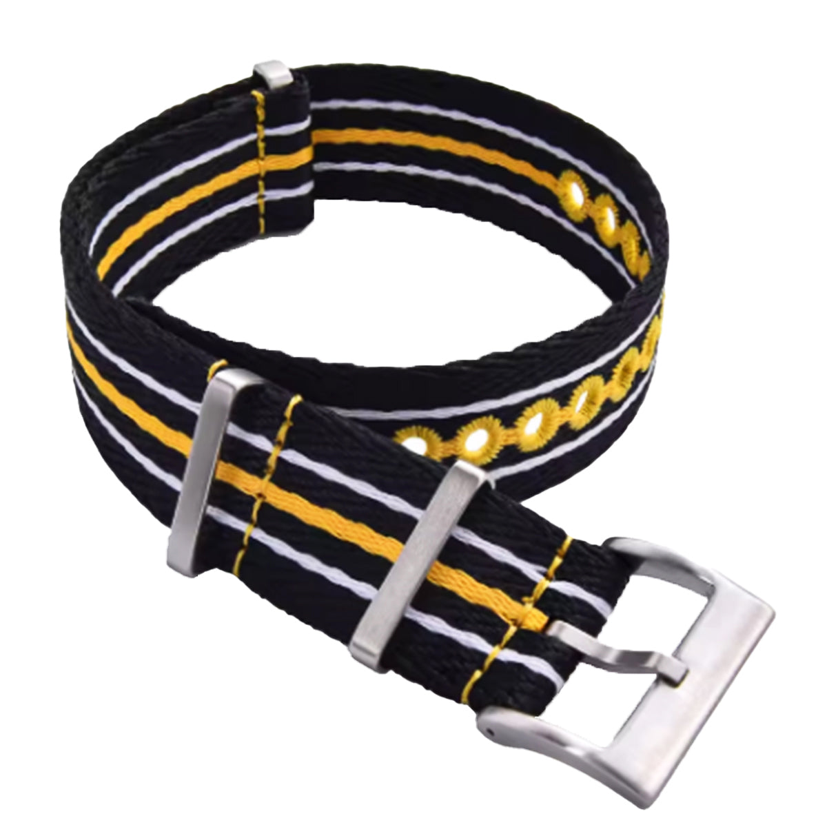 Masar Bracelet Nato Noir Jaune Blanc - Nylon tressé 20mm 22mm