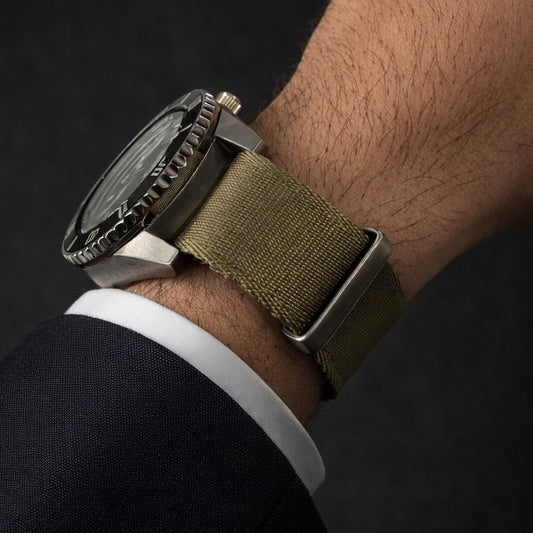 NATO Nylon Khaki Watch Strap / Satin Buckle - Flexible - Khaki - Men's