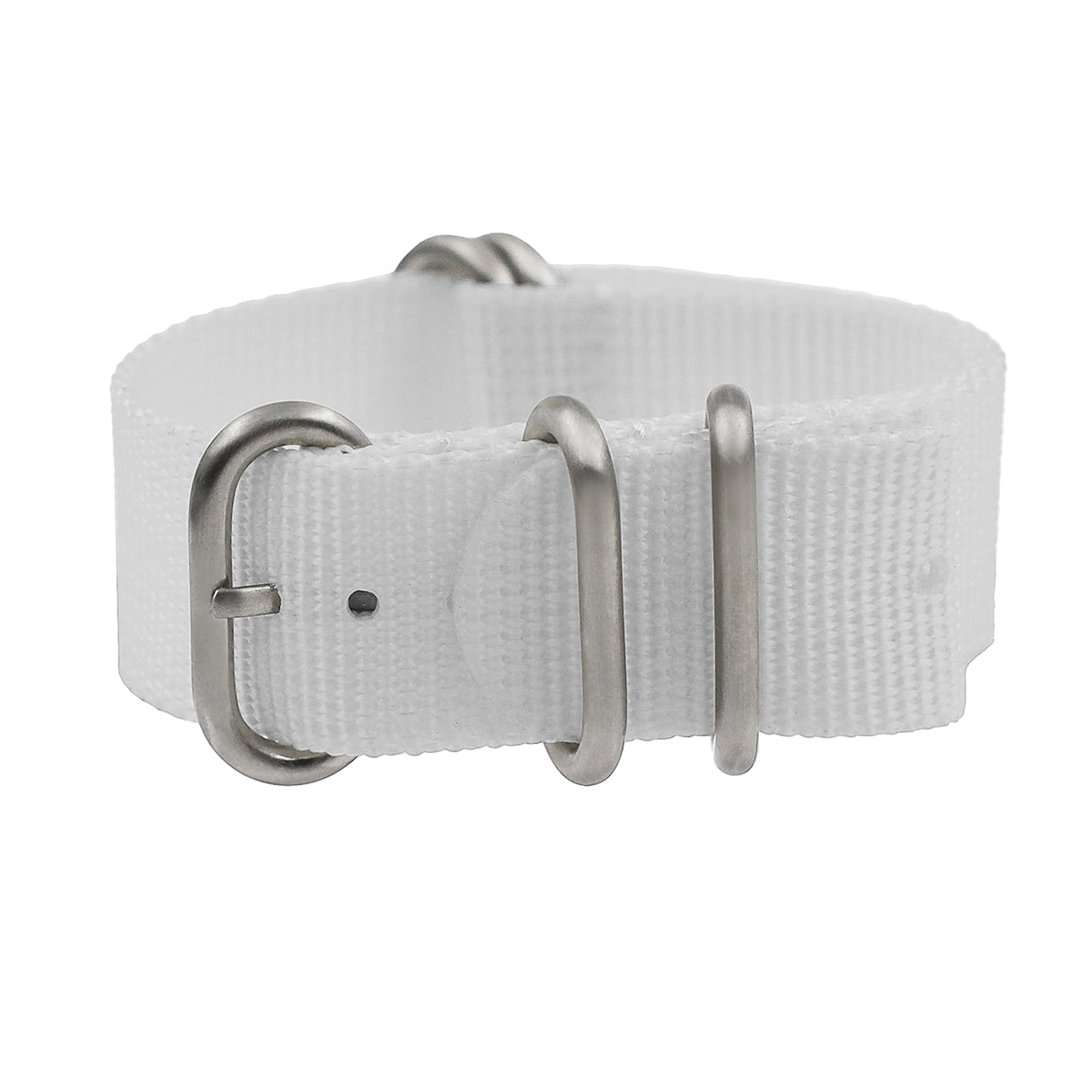 Masar ZULU Bracelet Nato 22mm Nylon - Blanc / Boucle Satin - Homme - Strap Raide et épais 2mm
