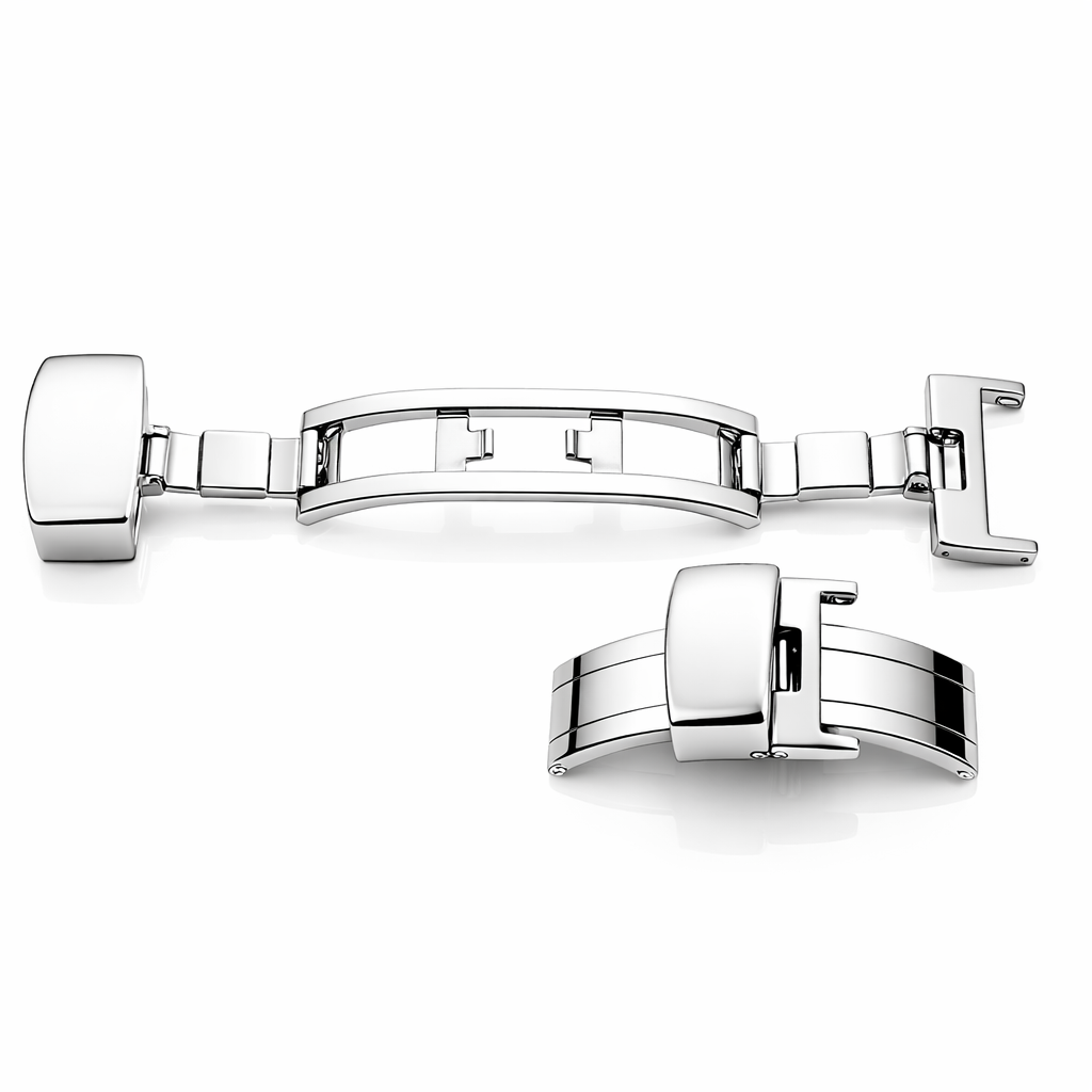Masar Fibbia Déployante Bracciale Orologio - Chiusura Farfalla - Acciaio Lucido a Specchio Argento - 1 pz