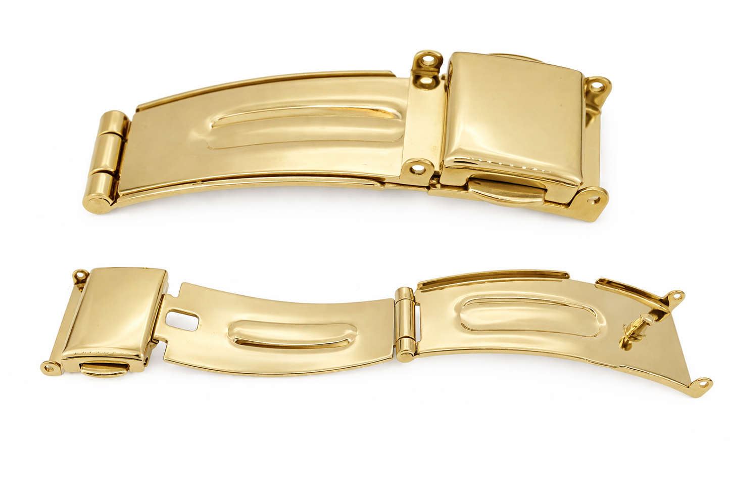 Masar Chiusura Deployante Corta Dorata Bracciale Orologio senza ardiglione - Chiusura a Farfalla 3 Pieghe - Acciaio Lucido a Specchio - 1 Pz