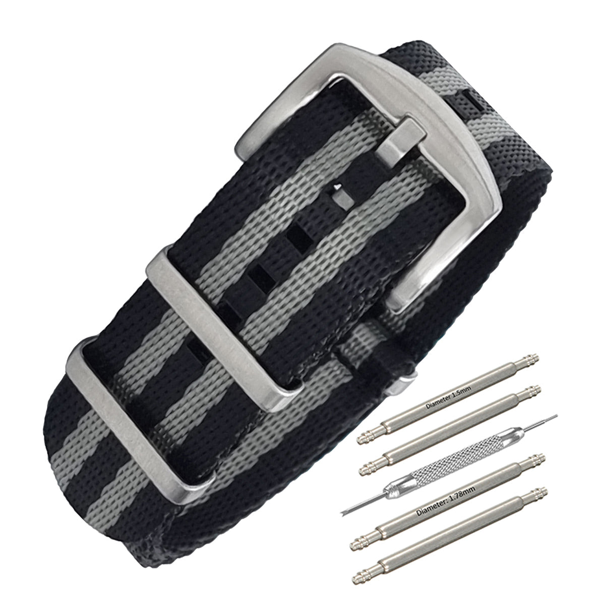 Correas Masar NATO de nailon gris/satén negro James Bond 007 para hombre