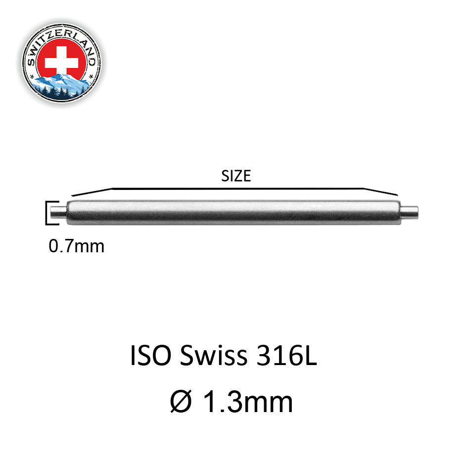 Masar 5.5mm à 24mm XSS Ø 1,3mm - Barres à ressort pour bracelet de montre - Inox 316L - 0,7mm - Swiss Made - 2 pcs