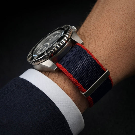 Men's NATO Nylon Pepsi Watch Strap - Red & Blue - Satin Buckle