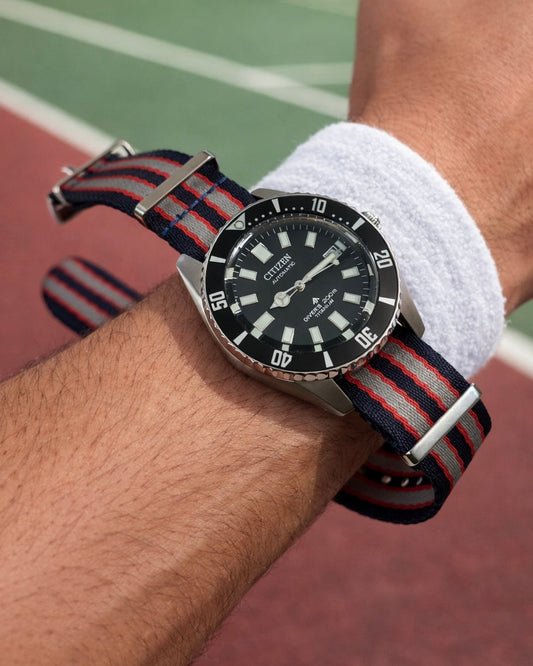 Nato Watch Strap 20mm James Bond Blue Red Grey - Braided Nylon