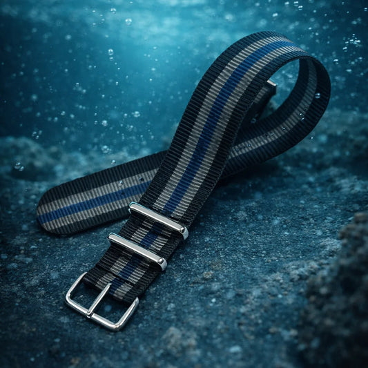 Black / Grey / Blue Nylon NATO Watch Strap