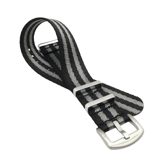 James Bond 007 Grey/Black Nylon NATO Watch Strap - Satin Buckle - Men's