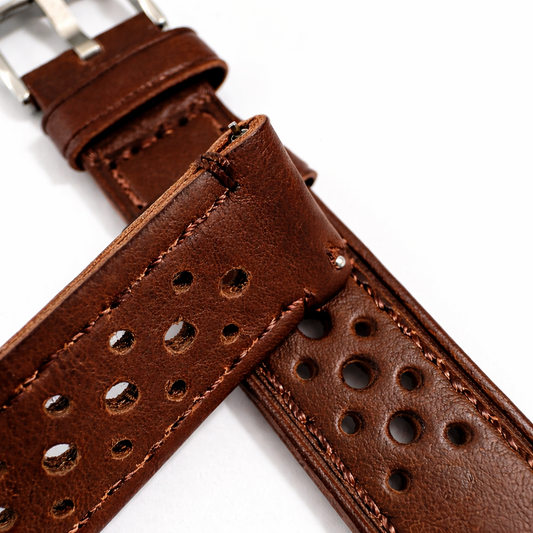 Bracelet montre Rallye perforé en Cuir Marron foncé - Rapide - Universel