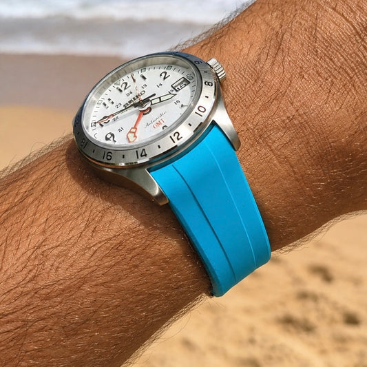 Masar Bracelet Caoutchouc FKM Compatible avec Seiko 5 Sports Field 39mm & 39,4mm - Boucle Ardillon + Déployante - Incurvé / Premium