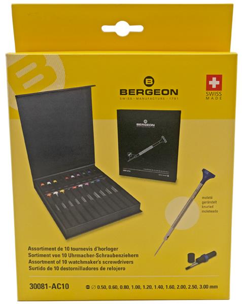Bergeon 30081-AC10 Kit Deluxe - 10 Tournevis Inox Horloger Livré en coffret