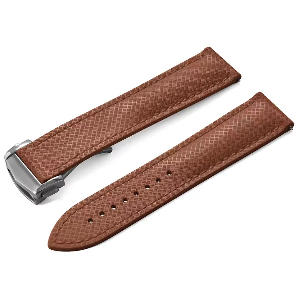 Masar FKM Brown Rubber Watch Strap - Racing / Deployant Clasp / Quick Release
