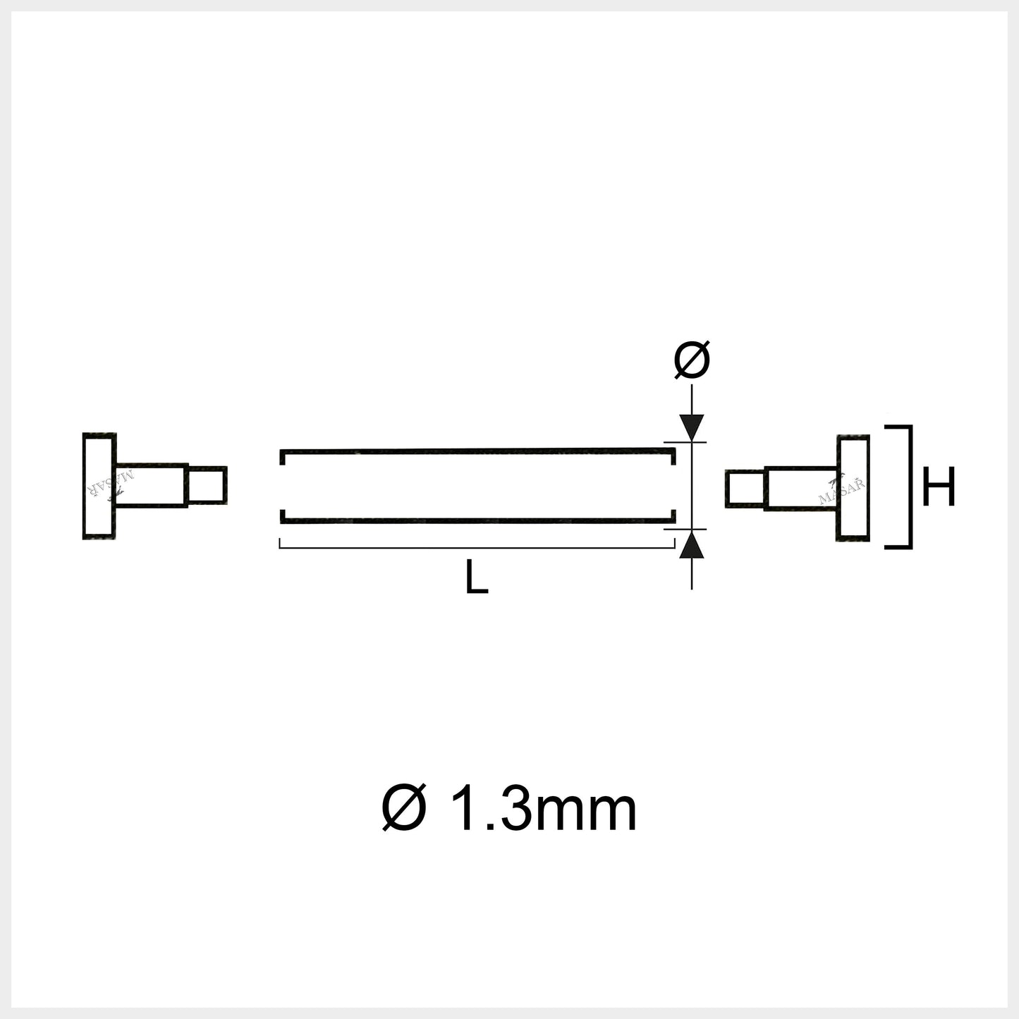 Remache - 10mm a 28mm Ø 1,3mm - Cabeza plana H Ø 4,0mm, Tornillo de imitación - Cierre para correa de reloj - 2 uds.