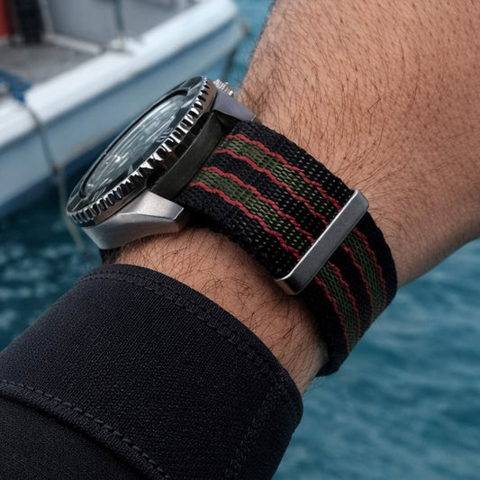 NATO Nylon James Bond Watch Strap - Original - Black-Red-Green - Satin Buckle - Men's