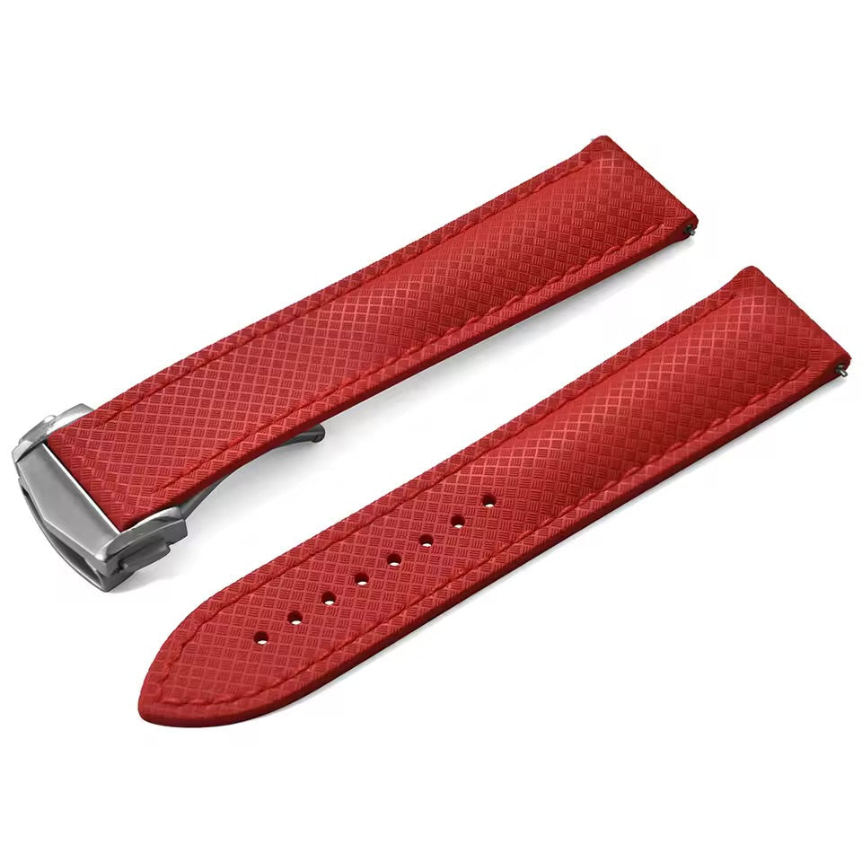 Masar Red FKM Rubber Watch Strap - Deployant Buckle / Racing / Quick Release