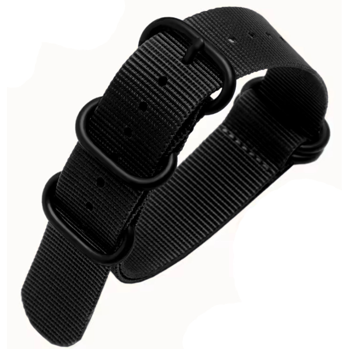 Correa ZULU Nato de 21 mm - Negra/Negra completa - Hombre - Correa de nailon de 1,2 mm