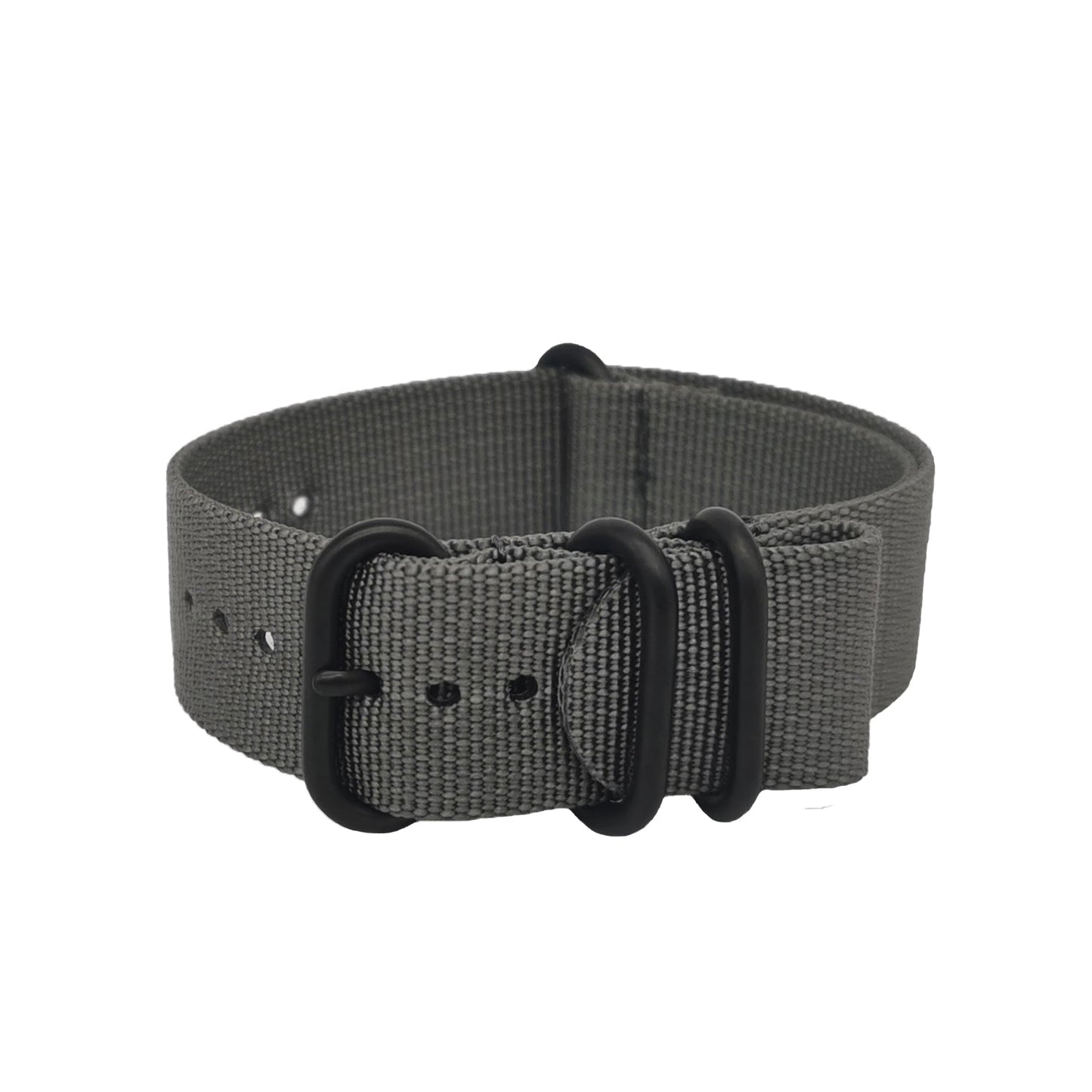 Masar ZULU Bracelet Nato 22mm Nylon - Gris / Boucle Noir - Homme - Strap Raide et épais 2mm