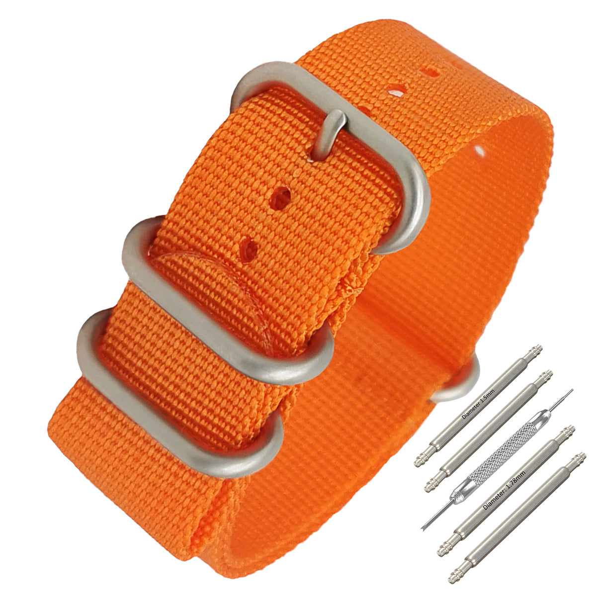Masar ZULU Bracelet Nato 22mm Nylon - Orange / Boucle Satin - Homme - Strap Raide et épais 2mm