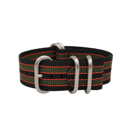 Masar ZULU Bracelet Nato 20mm James Bond Nylon - Noir / Rouge / Vert Boucle Satin - Homme - Strap Raide et épais 2mm