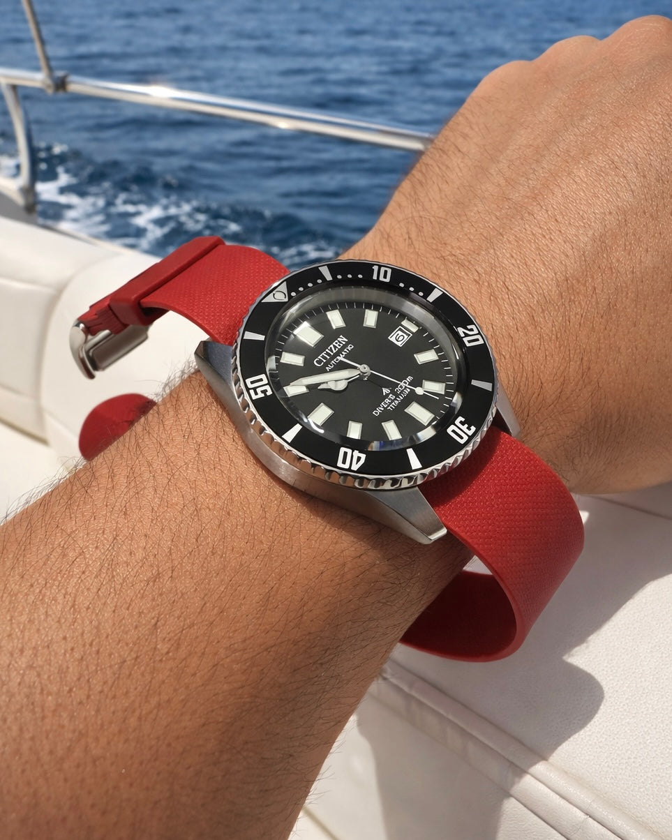 Nato Red Premium FKM Rubber Watch Strap - 24.5cm