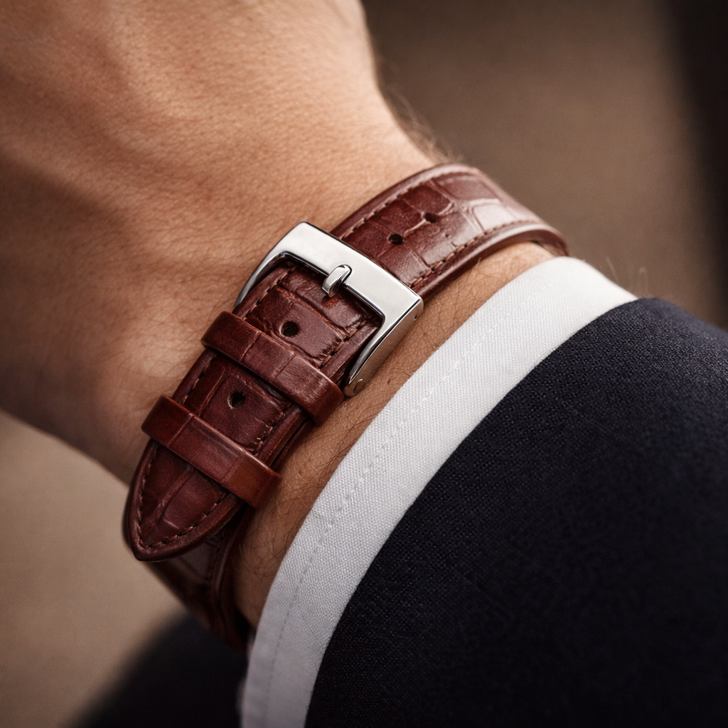 Cinturino per orologio in pelle marrone - Vero alligatore della Louisiana - Spessore 5,0 mm - Made in Italy