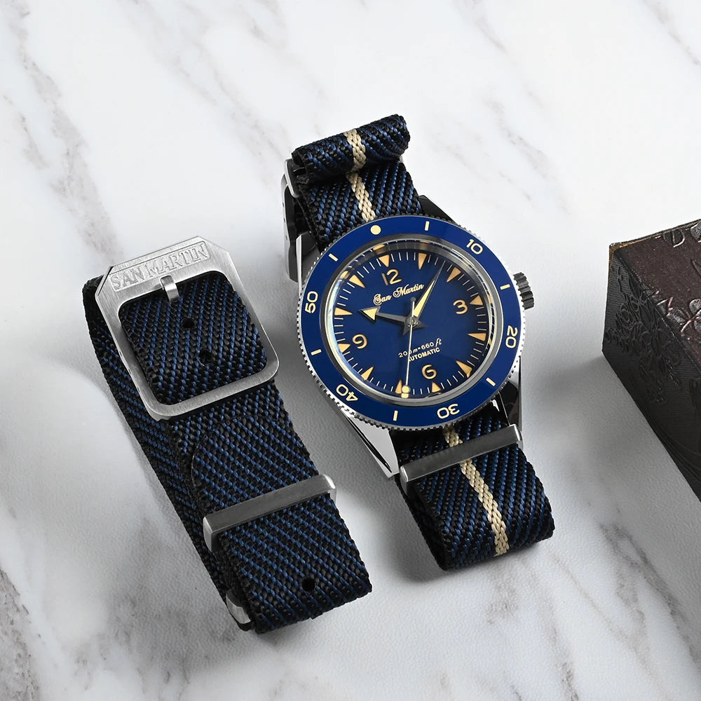San Martin-Bracelet de montre pilote en nylon, 20mm, universel, sport, parachutiste, haute qualité