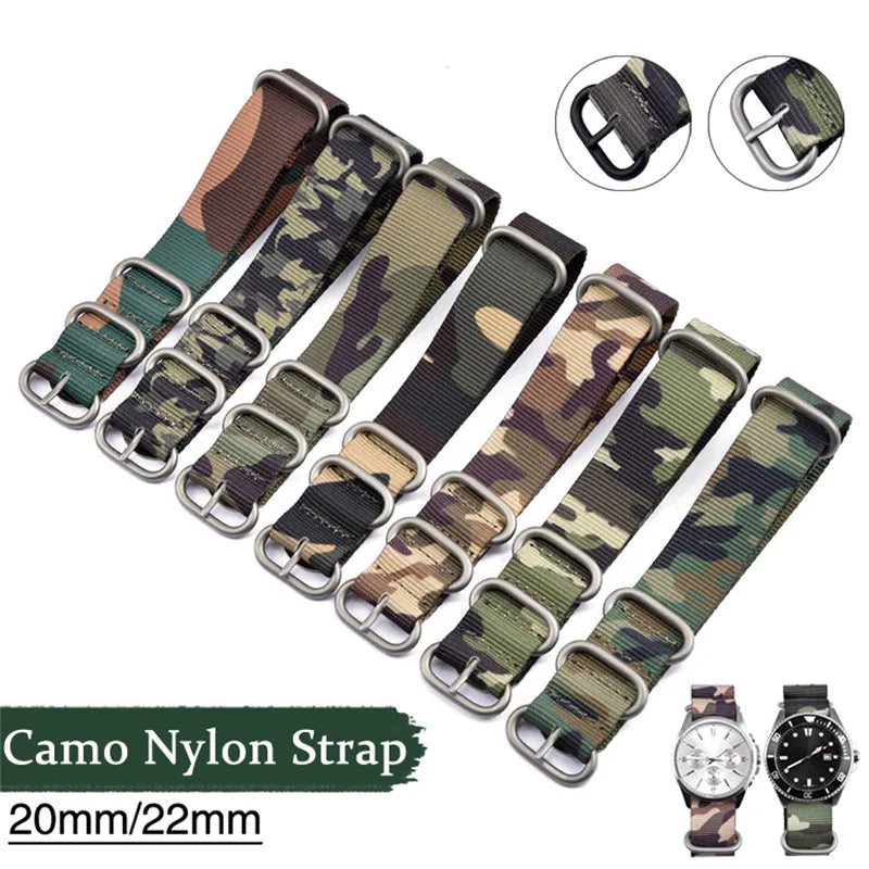 Haute qualité Camouflage cinq anneaux bracelet en Nylon bracelet de sport 20MM 22MM décontracté hommes femmes montre accessoires