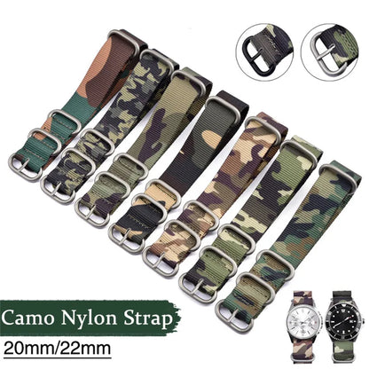 Haute qualité Camouflage cinq anneaux bracelet en Nylon bracelet de sport 20MM 22MM décontracté hommes femmes montre accessoires