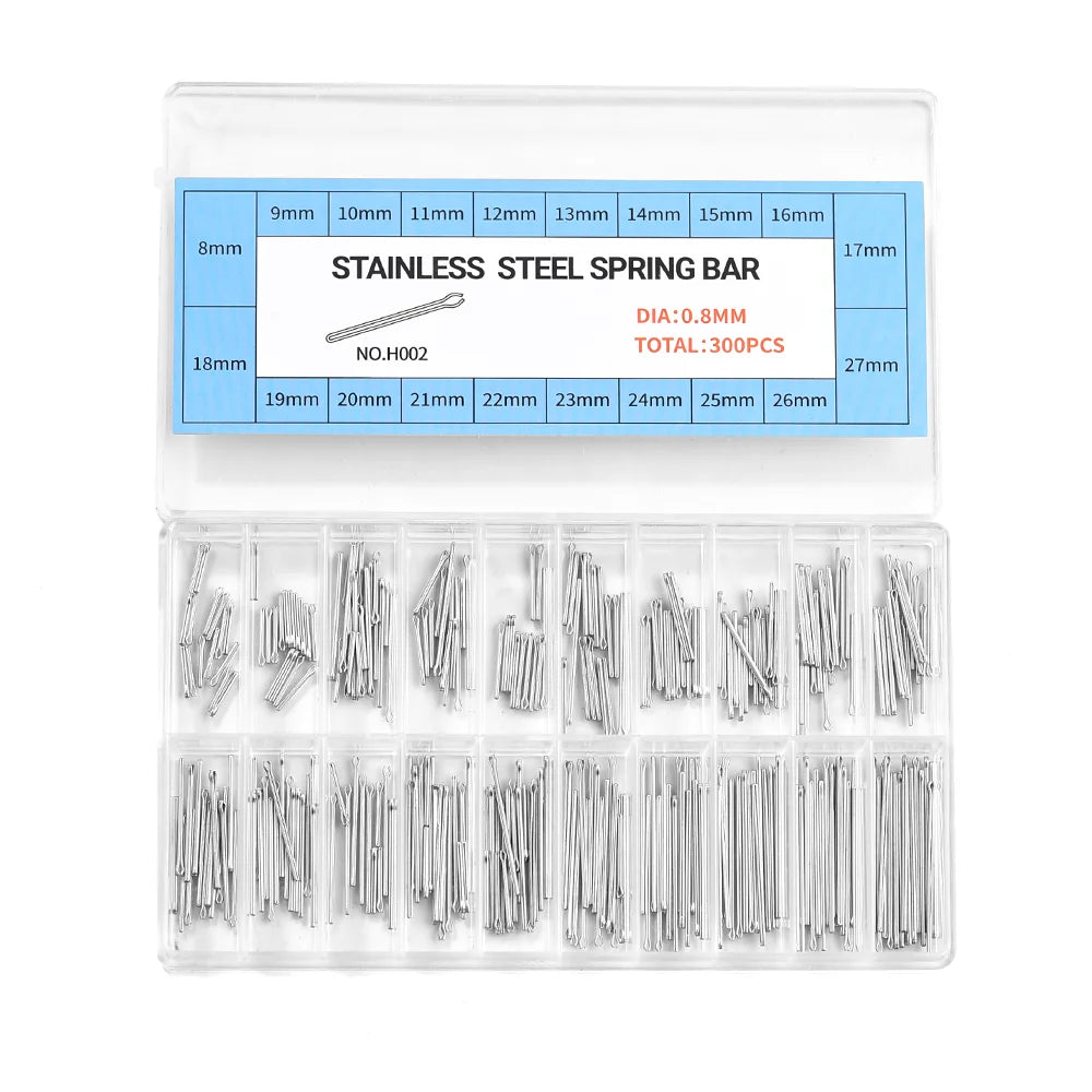 300 pièces de goupilles fendues pour bracelet de montre en acier inoxydable avec boîte, assortiment de goupilles de maillons de bracelet de montre, outils de réparation de montres