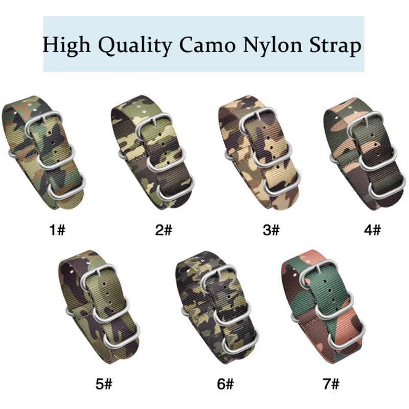Haute qualité Camouflage cinq anneaux bracelet en Nylon bracelet de sport 20MM 22MM décontracté hommes femmes montre accessoires