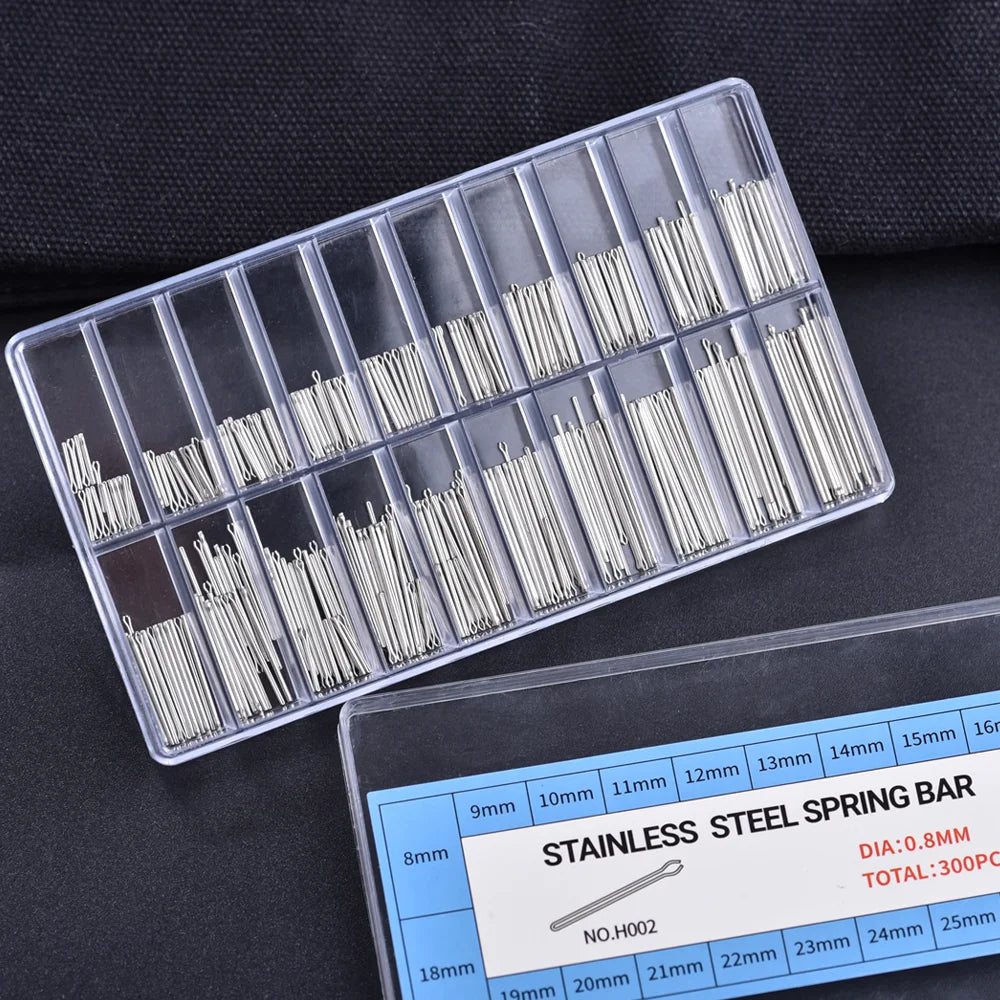 300 pièces de goupilles fendues pour bracelet de montre en acier inoxydable avec boîte, assortiment de goupilles de maillons de bracelet de montre, outils de réparation de montres