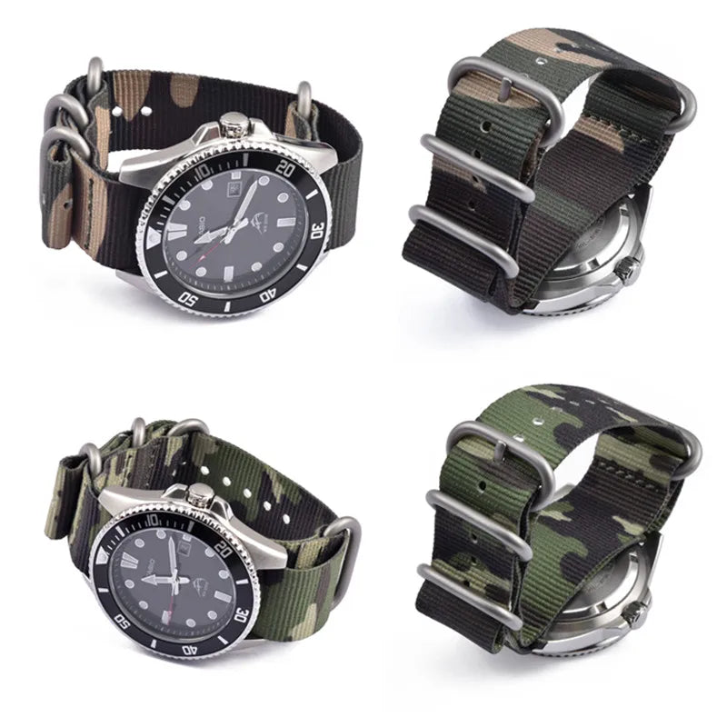 Haute qualité Camouflage cinq anneaux bracelet en Nylon bracelet de sport 20MM 22MM décontracté hommes femmes montre accessoires