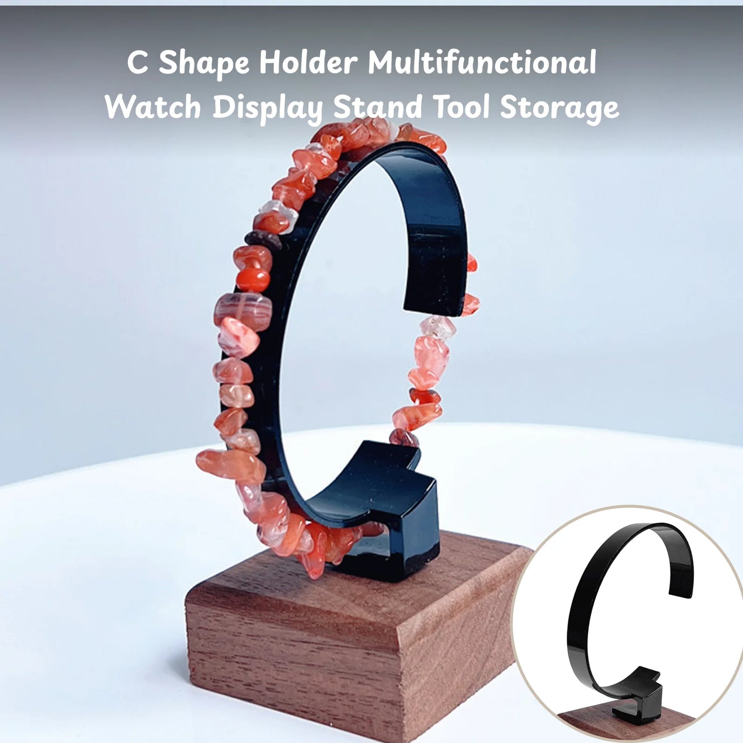 C-Shaped Multifunctional Watch Display Stand, Sales Counter Tool Storage, Exhibition Booth, Black Bracelets, Chains