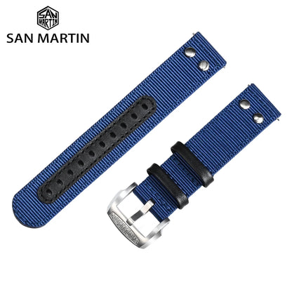 San Martin Quick Release Watch Strap Double Layer High Quality Nylon Strap Fashion Rivet Stitching Design 20mm 22mm Watch Parts